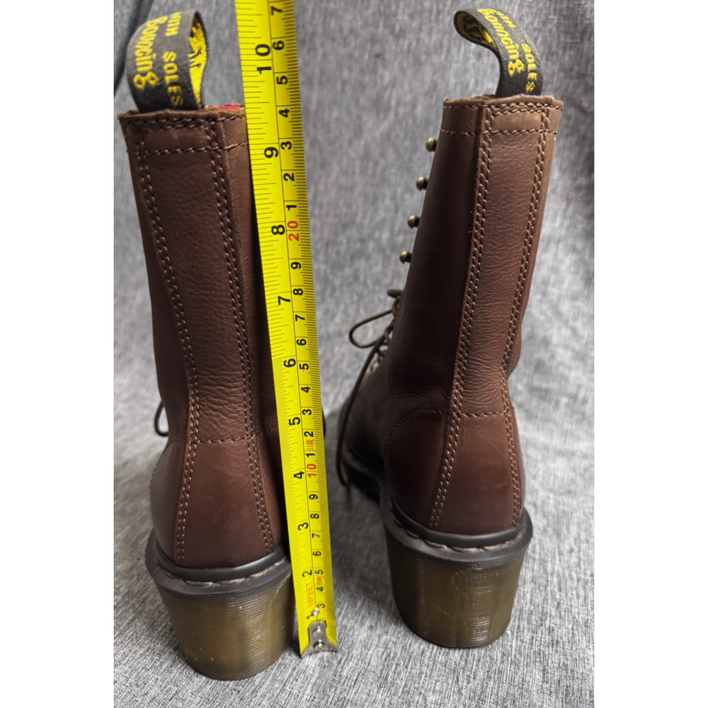 Dr. Martens Boots CASEY Brown Leather Plaid Airwair Rugged Laced Heel Size 6 - Picture 4 of 8